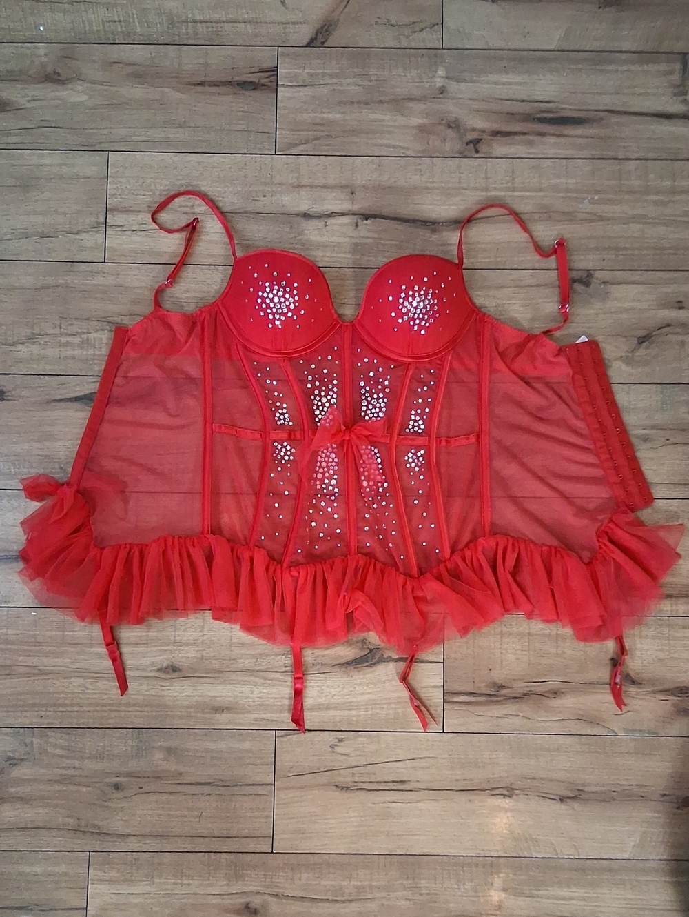 Victoria's Secret Runway Red Push-up Crystals Corset Garter Mini Dress Sexy 34C - Picture 12 of 16